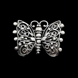 Vintage Lillian Pines sterling silver ornate butterfly brooch pin